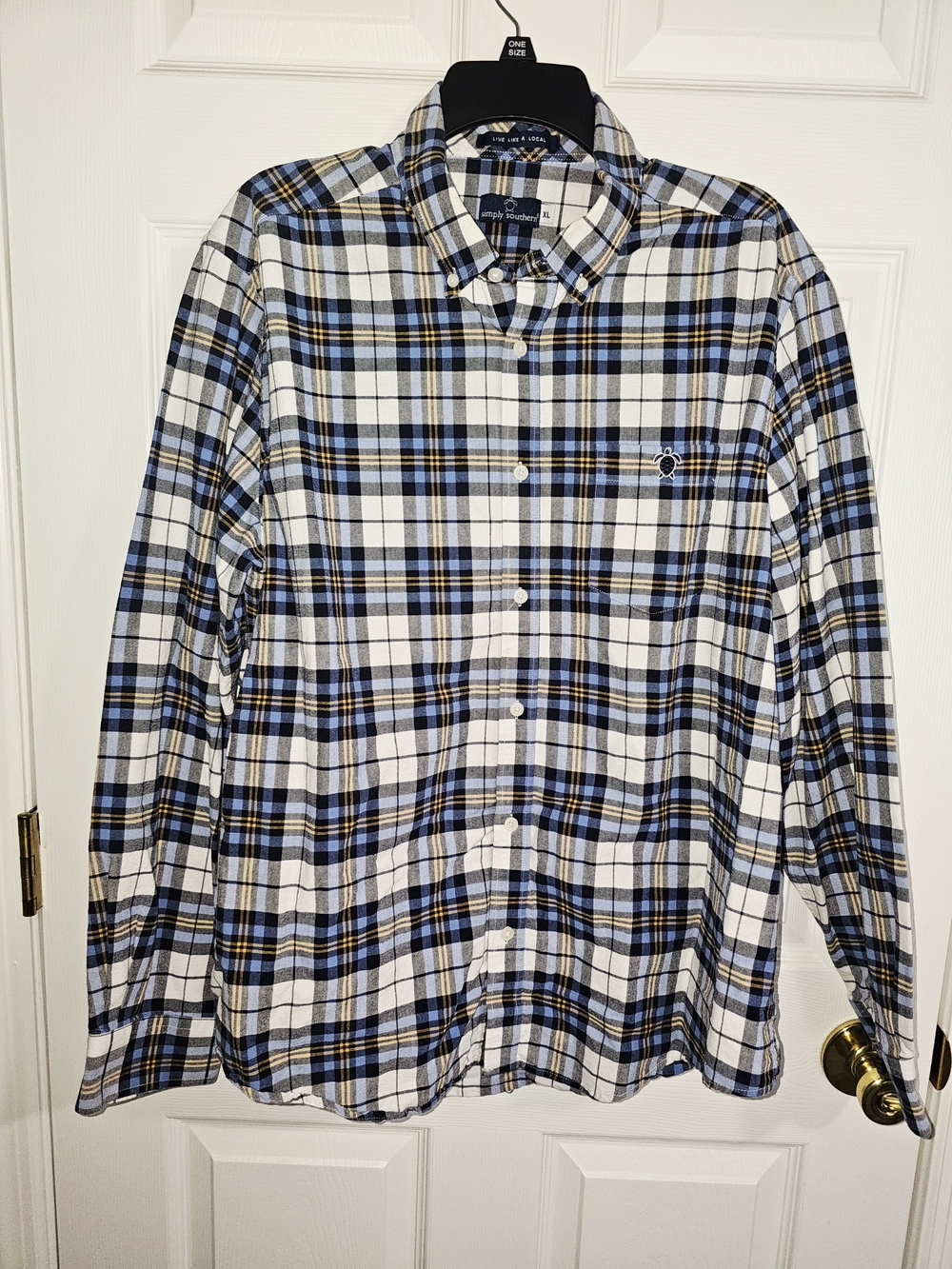 Simply Southern - Men’s Blue Plaid Button-Down Shirt - XL - 100% cotton